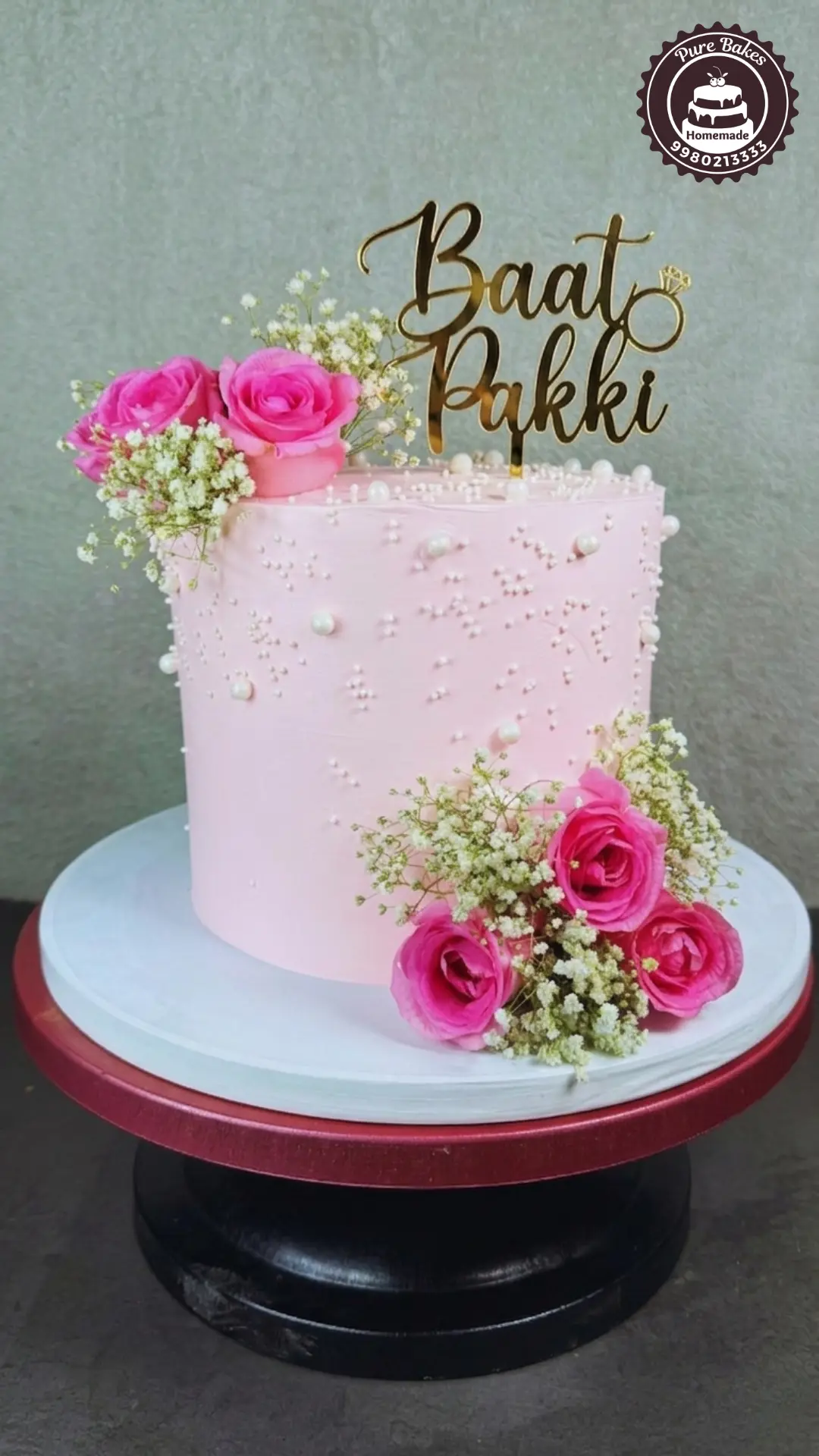 Elegant Pink Floral Engagement Cake — Pure Bakes Hyderabad