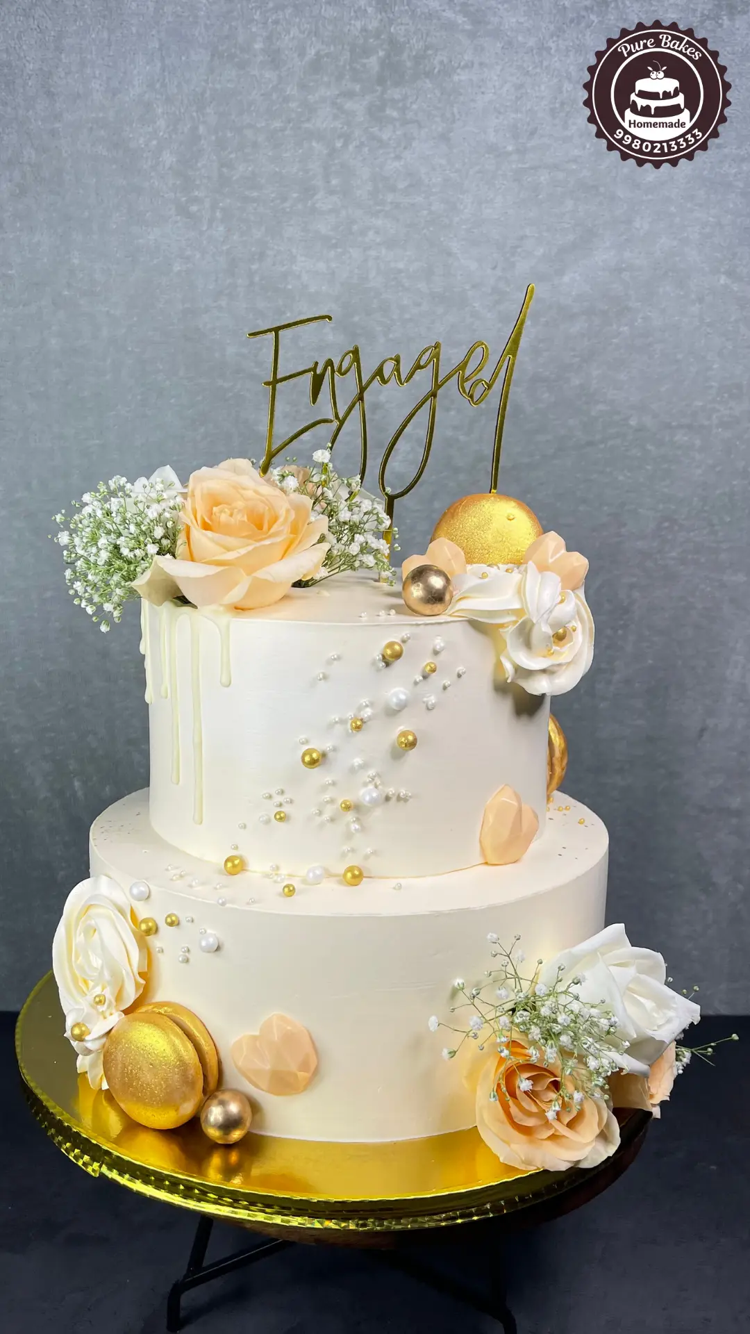 Gold and Ivory Wedding Cake — Pure Bakes Hyderabad
