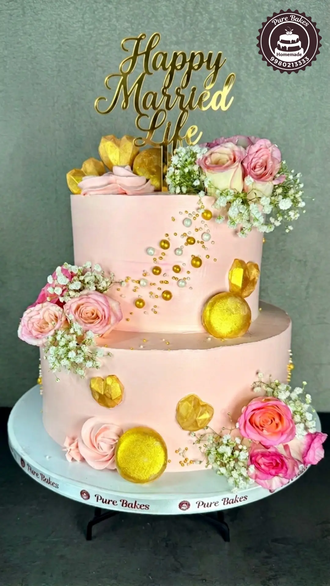 Elegant Pink Floral Wedding Cake — Pure Bakes Hyderabad
