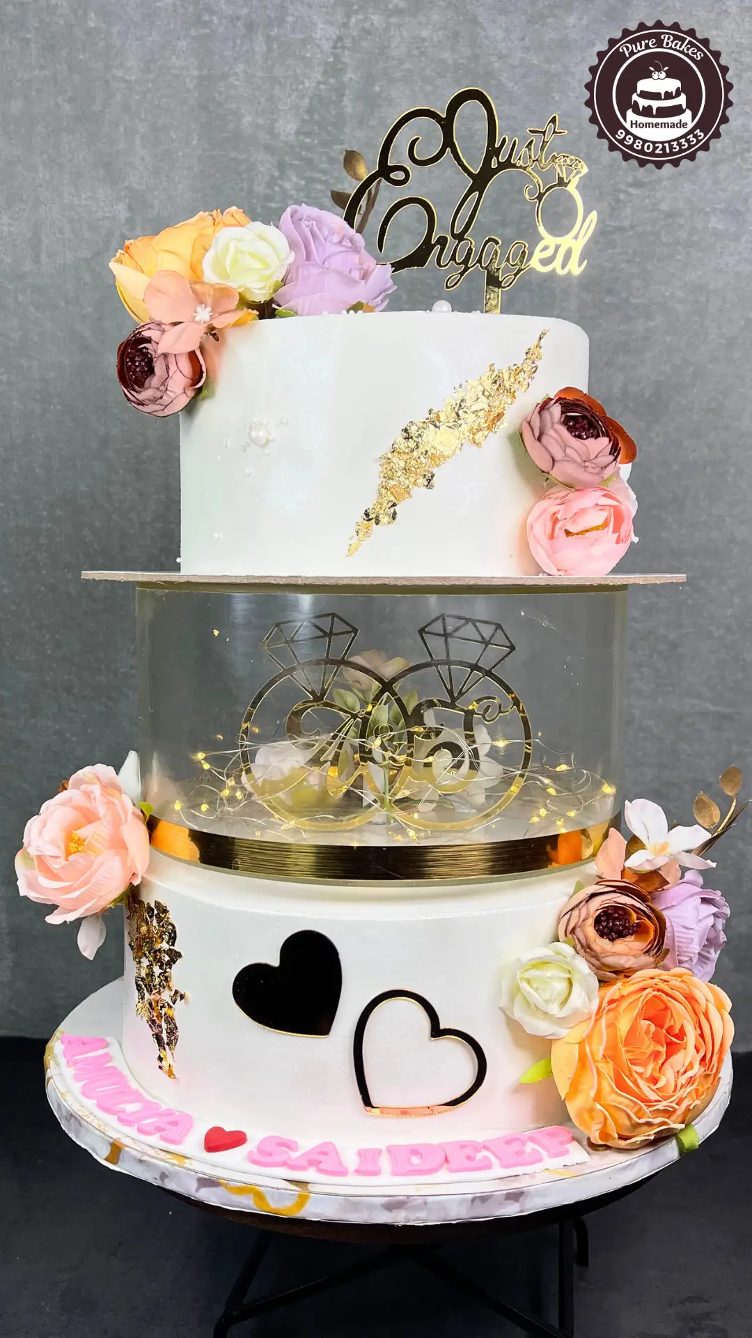 Engagement Cake with Clear Spacer — Pure Bakes Hyderabad