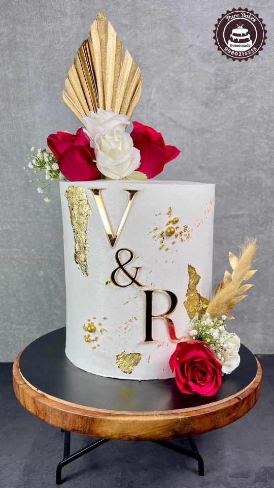 Rose and Gold themed Wedding Cake in Hyderabad — Pure Bakes