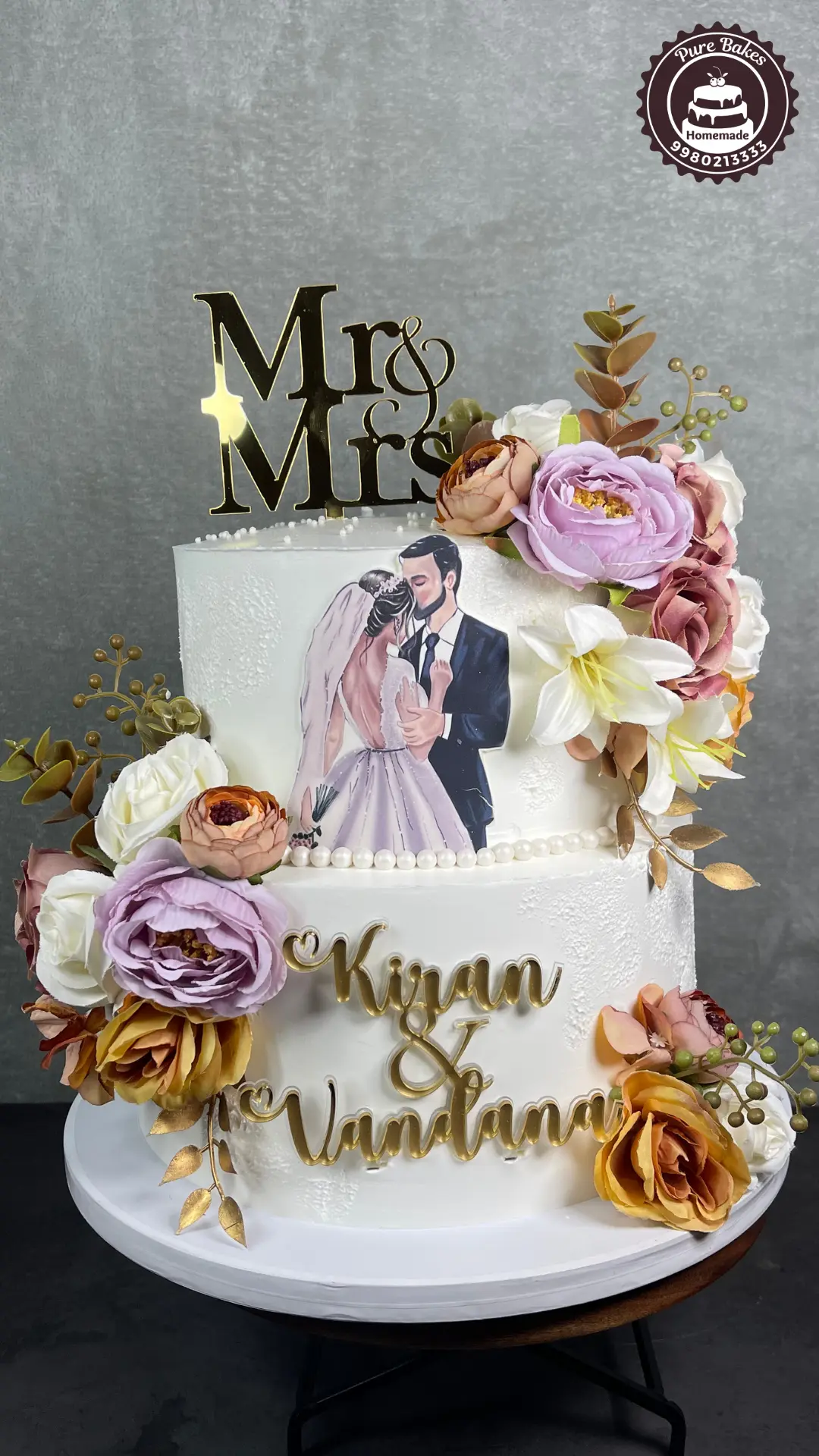 Custom Couple Cake with Name Topper — Pure Bakes Hyderabad