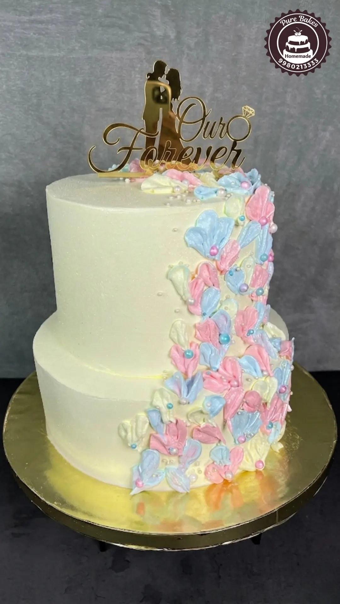 Pastel Floral Cascade Wedding Cake — Pure Bakes Hyderabad